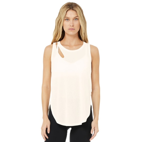 GUC! Alo Ribbed Peak Tank, Ivory, Size M - Picture 1 of 8